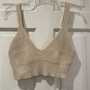 Beige Knit Cropped Tank Top by Zara